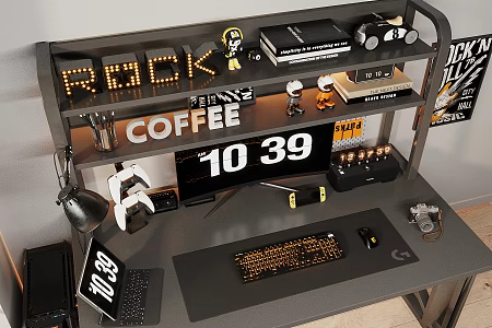 Modern Desk Ornaments Combination E-Sports Tablet Doll Desktop Computer Screen Game Handle Camera 3d model