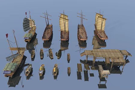 Chinese Fishing Boat Ancient Boat Sailing Boat Ancient Ship Wupeng Boat Water Wooden Platform Wharf Rowing Boat 3d model
