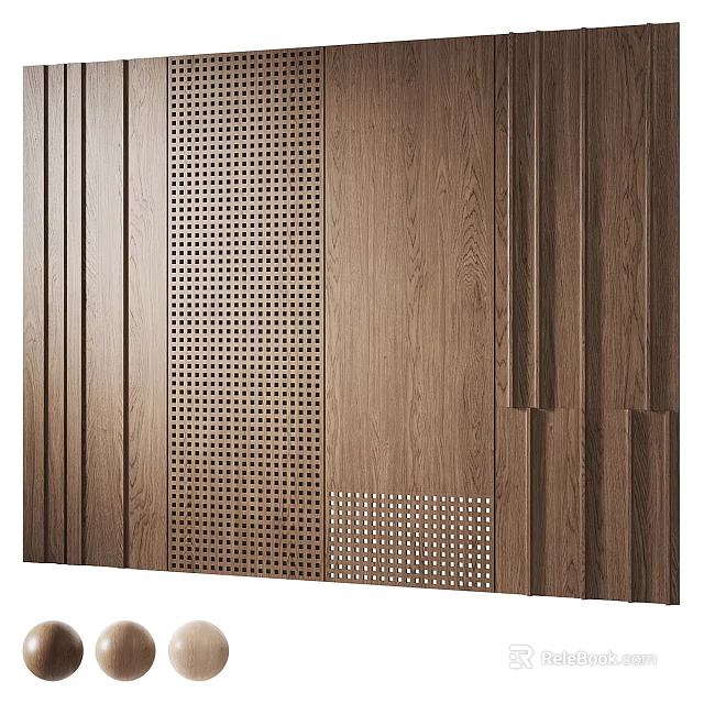 Modern Wooden Wall Panel With Striped Perforated And Textured Design Elements 3d model 