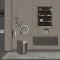 Elegant Modern Floating Dressing Table With Round Led Mirror And Stylish Patterned Vanity Stool