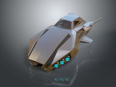 Futuristic Vehicle With Aerodynamic Design Silver Gold Exterior And Blue Lights 3d model