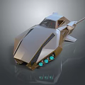 Futuristic Vehicle With Aerodynamic Design Silver Gold Exterior And Blue Lights