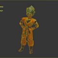 Anime Character Figure With Blue Hair And Orange Outfit Standing Hands On Hips
