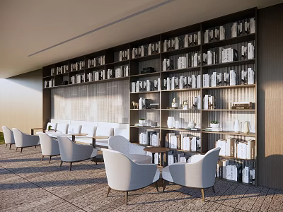 Book Art Aesthetics Interior Design With Bookshelves White Chairs And Tables 3d model