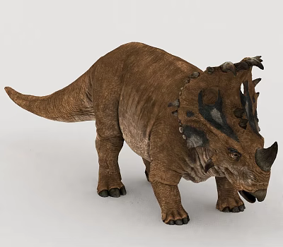 Realistic Triceratops Reptile 3D Model Featuring Brown Skin Horns Frill And Standing Posture 3d model
