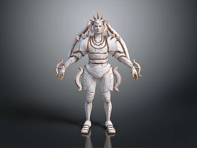 Mythical Fantasy Character With Beast Inspired Lion Head White Armor And Golden Accents 3d model