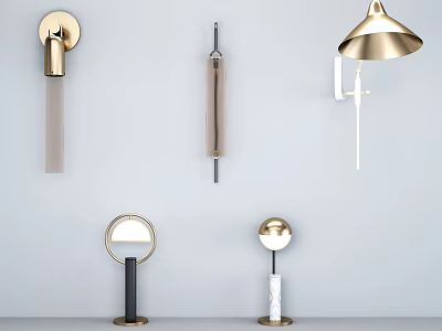 Modern Stylish Brass Wall Sconces Pendant Lights And Table Lamps Lighting Set 3d model
