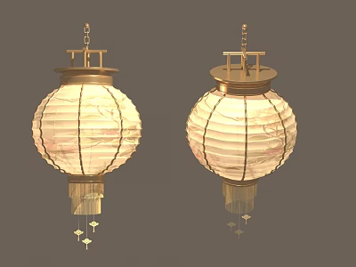 Decorative Hanging Lanterns With Intricate Floral Patterns Golden Frames And Tassel Decorations 3d model