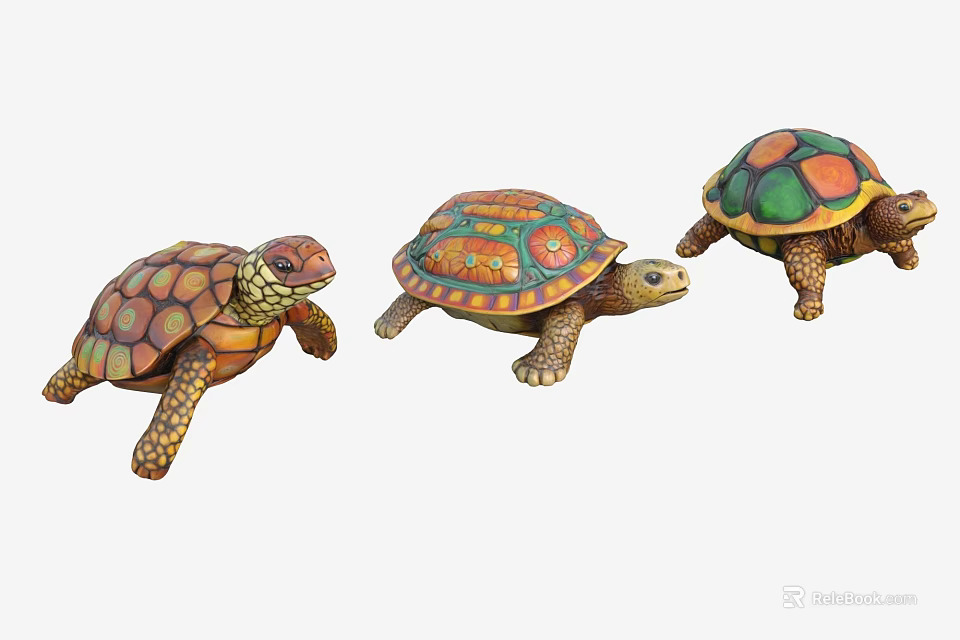 Reptile Turtles Featuring Colorful Shells And Intricate Patterns On 3d model