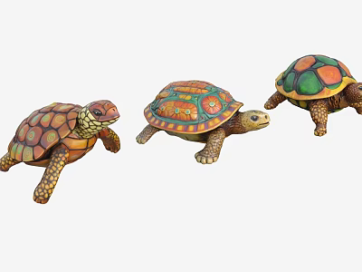 Reptile Turtles Featuring Colorful Shells And Intricate Patterns On 3d model