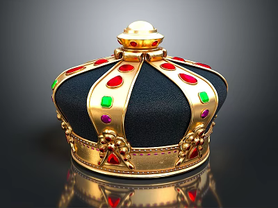 Exquisite Jewelry Crown With Gold Details Black Base And Red Green Purple Gemstones 3d model