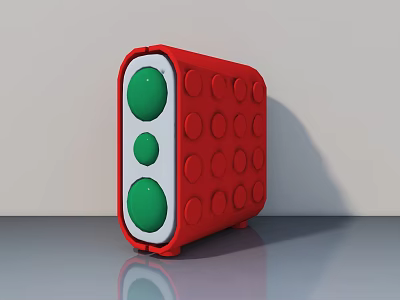 Modern Red Swing Door With Green Circular Buttons And Smooth Surface Design 3d model