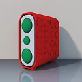 Modern Red Swing Door With Green Circular Buttons And Smooth Surface Design