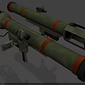Green and Orange Striped Rocket Launcher with Sight Scope Tubular Design and Mechanical Parts