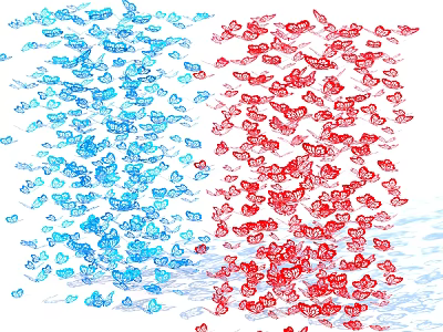 Blue and Red Butterflies Flying Gracefully in a Flock in the Air 3d model