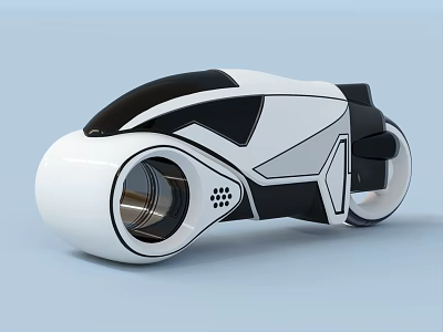 Futuristic Black and White Motorcycle with Sleek Design and Circular Components 3d model