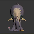 Cute Purple Yellow Octopus 3D Model With Large Green Eyes And Tentacles