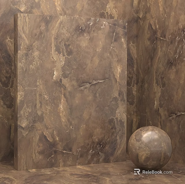 Elegant Brown Marble Wall Interior With Natural Texture And Decorative Sphere 3d model 