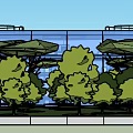 Modern Museum Building Architecture With Circular Structure Green Roof Design Trees And Street View