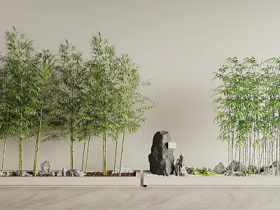 Bamboo Plants In Zen Style Garden With Rocks 3d model