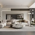 Modern Living Room Interior With Large Sofa Round Coffee Table And Marble Wall 3d model