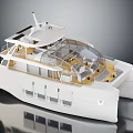 Modern White Catamaran Yacht With Transparent Cabin And Wooden Deck