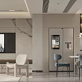 Modern Dining and Living Room Interior Featuring Marble Wall TV And Dining Table Chairs