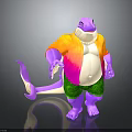 Purple Creature Character In Orange Pink Shirt And Green Shorts With Tail And 3D Design