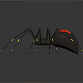 Detailed Black Spider With Red Marked Body And Yellow Striped Legs