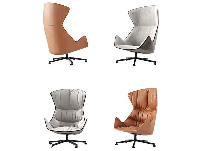 Modern Leather Leisure Chairs In Brown And Gray With Swivel Base Design 3d model