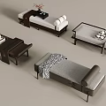 Modern Daybed And Sofa Set With Tea Tables And Decorative Items 3d model