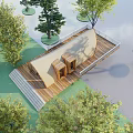 Modern Curved Wooden Building by Waterfront With Trees Arc Roof Design And Green Surroundings