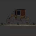 Vintage Horse Drawn Carriage With Wooden Roof And Ornate Wheels On Stone Paved Platform