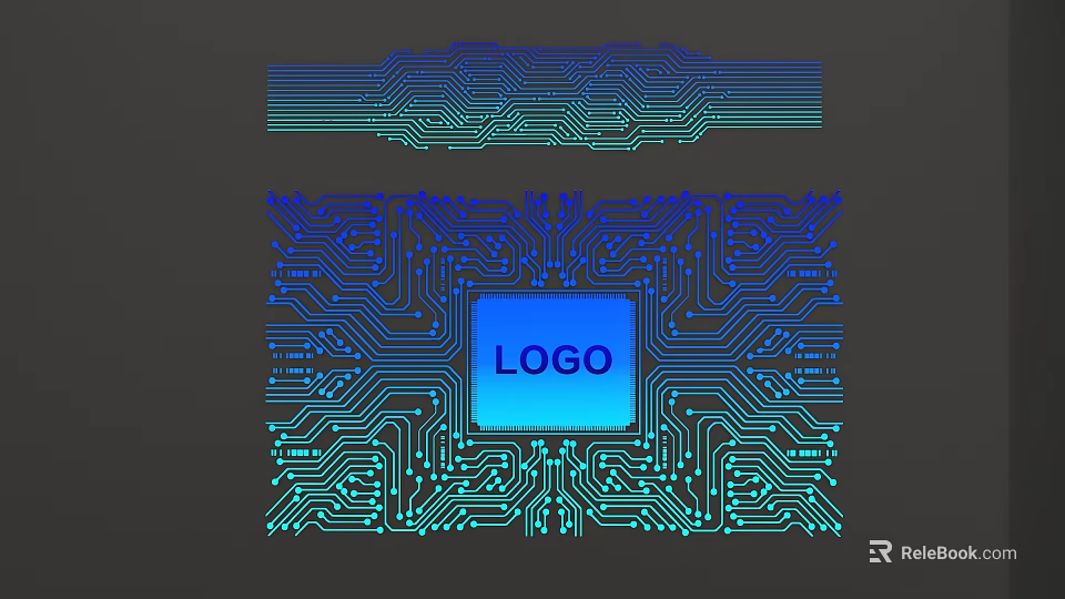 Detailed Circuit Board Design With Central LOGO And Blue Circuit Patterns 3d model 