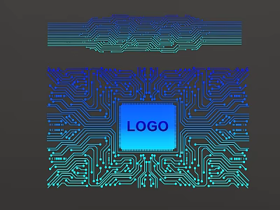 Detailed Circuit Board Design With Central LOGO And Blue Circuit Patterns 3d model