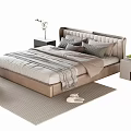 Modern Double Bed with Plush Headboard Soft Bedding and Side Nightstands on Rug