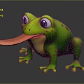 Cartoon Green Frog Character With Big Eyes Sticking Out Tongue And Orange Spots