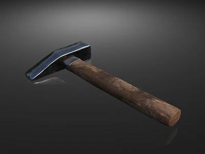 Metal Head Wooden Handle Hammer As Functional Weapon With Reflective Surface 3d model