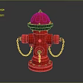 Red Fire Hydrant With Black Top And Chains On Gray Reflective Surface