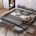 Modern Background Double Bed With Gray Headboard Geometric Bedspread Nightstands And Wall Lights 3d model