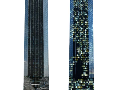Modern Twin High Rise Office Buildings With Glass Facade And Illuminated Windows Design 3d model