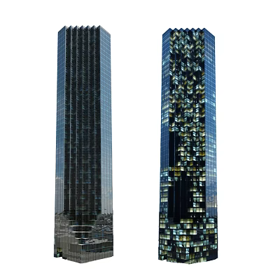 Modern Twin High Rise Office Buildings With Glass Facade And Illuminated Windows Design 3d model