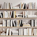 Neatly Arranged Bookshelf With Various Books Different Sizes And Decorative Accents