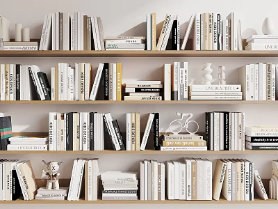 Neatly Arranged Bookshelf With Various Books Different Sizes And Decorative Accents 3d model