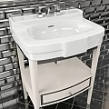 White Bathroom Vanity Sink with Drawer Base and Black Brick Wall Design 3d model