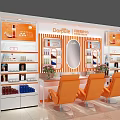 Dorolle Cosmetic Display Shelves with Orange White Design Product Arrangement in Modern Retail Area
