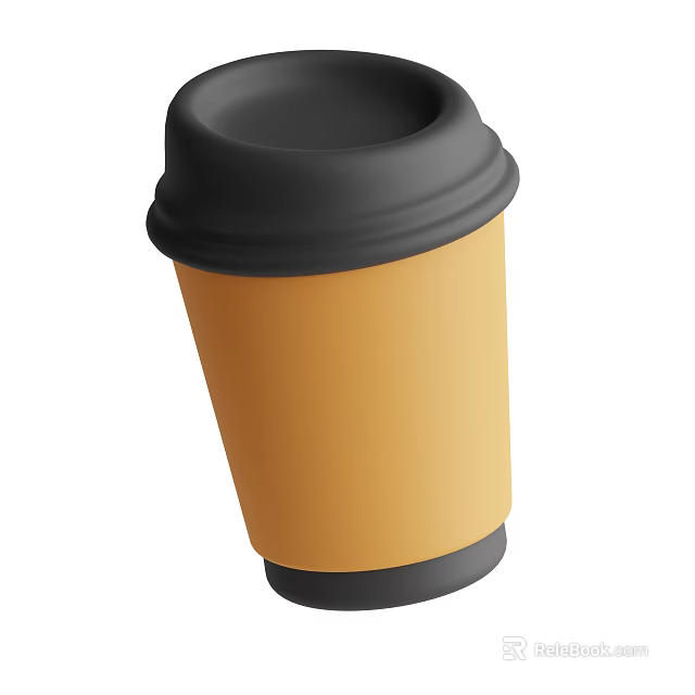 Disposable Coffee Cup Yellow Body With Black Lid And Black Base For Takeaway Beverage 3d model 