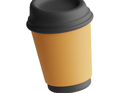 Disposable Coffee Cup Yellow Body With Black Lid And Black Base For Takeaway Beverage 3d model