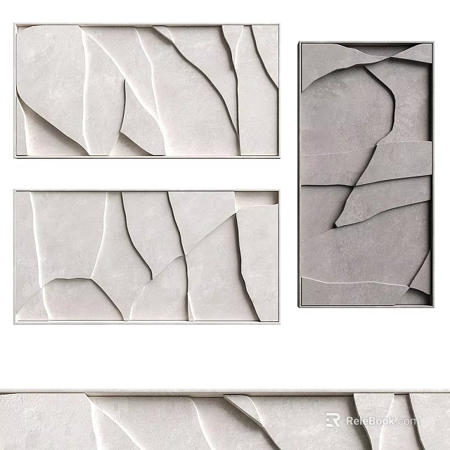 Abstract Paintings With Textured Gray White Layers And Geometric Shapes 3d model 