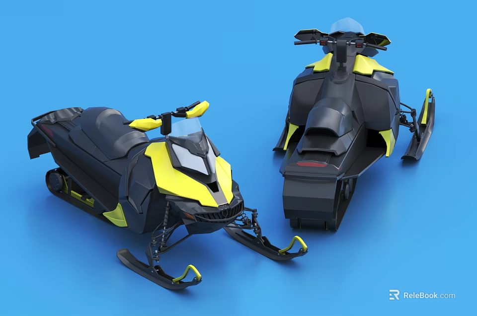 Two Black And Yellow Snowmobiles With Modern Design On Blue Background 3d model 